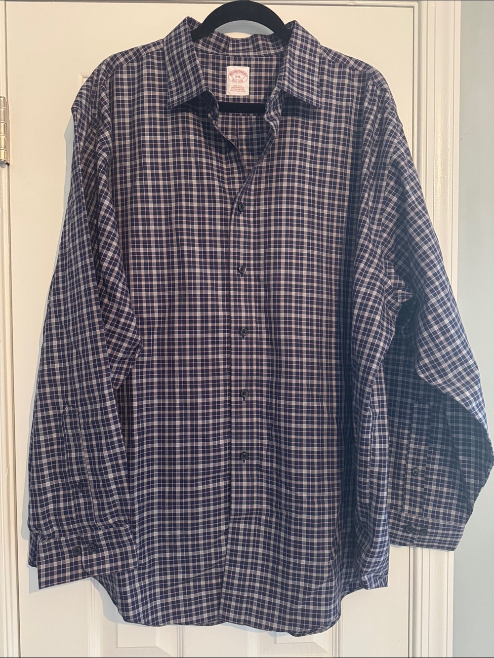 Brooks Brothers Navy and Pink Non-Iron Plaid Button-Down Shirt